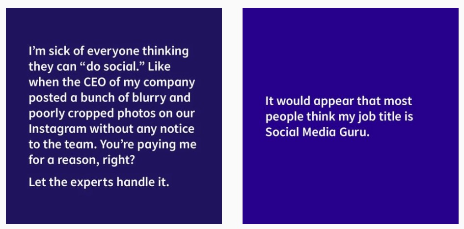 A screen shot of two anonymous submissions by social media marketers featured on Sippin Social Tea's Instagram page. 