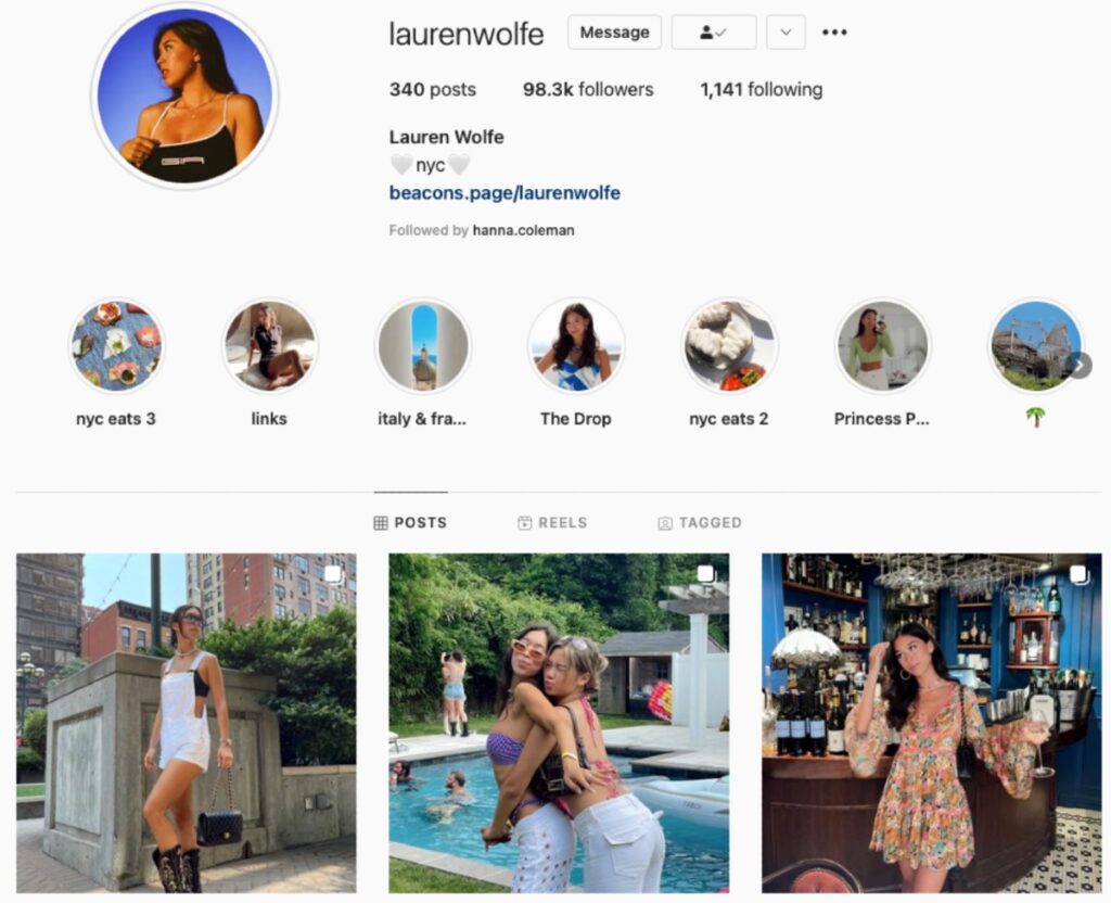A screenshot of @laurenwolfe's Instagram page