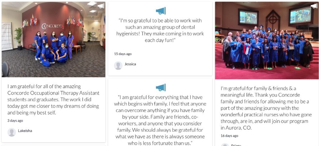 A web embedded gallery featuring user-generated content by Concorde students expressing their gratitude
