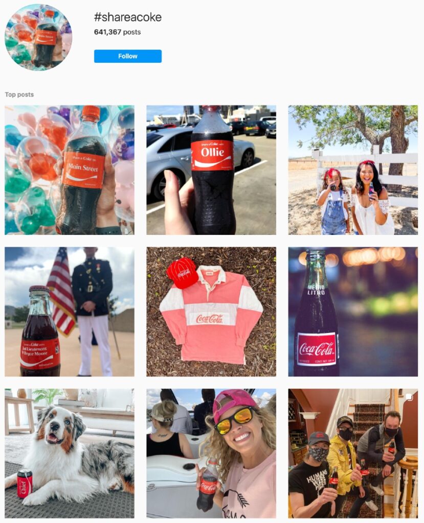 A screenshot of user-generated content being shared to #ShareACoke on Instagram