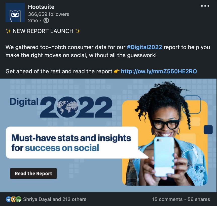A post shared by Hootsuite promoting their latest Digital 2022 report 
