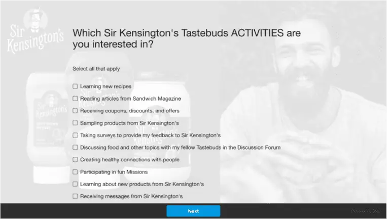 Sir Kensington's survey asking consumers what activities they're interested in